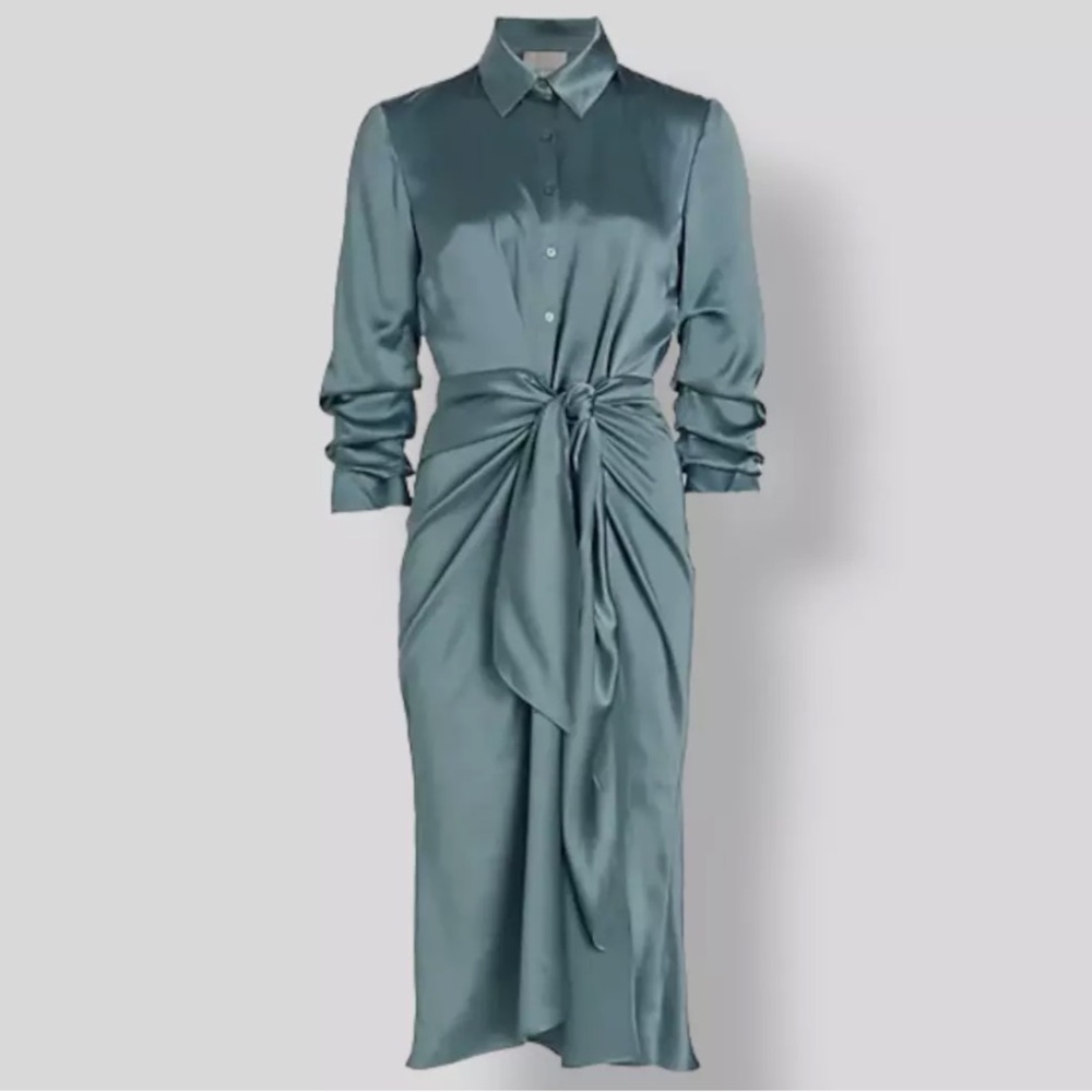 Cinq A Sept Women's Blue Silk Charmeuse MIDI Wrap Shirtdress